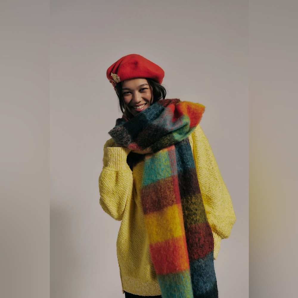 FREE PEOPLE  Coming Home Plaid Scarf Multicolor